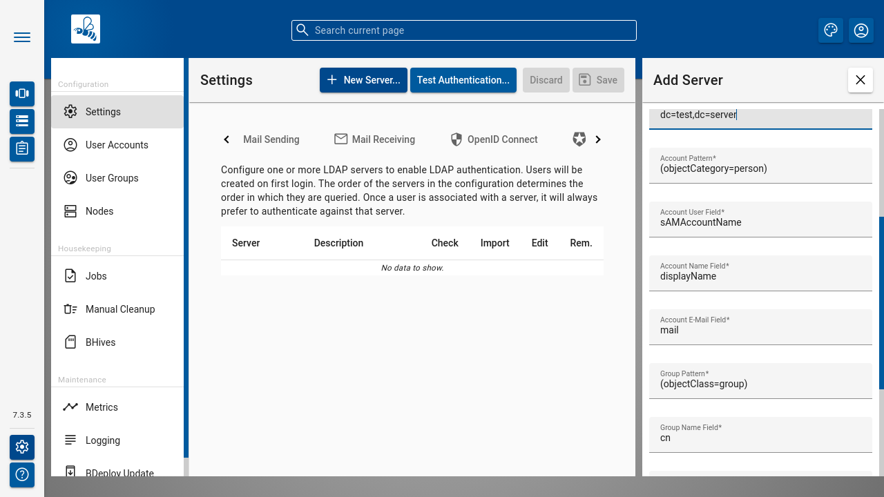 BDeploy LDAP Server Configuration