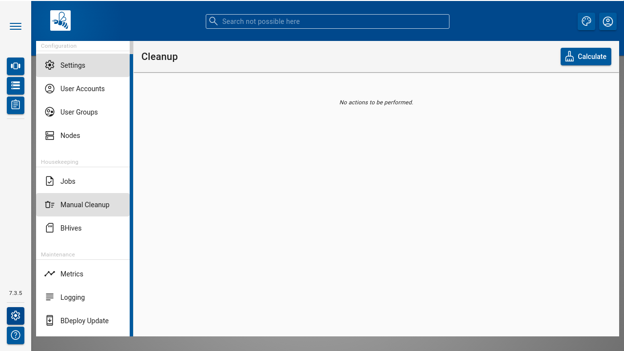 BDeploy Cleanup Page