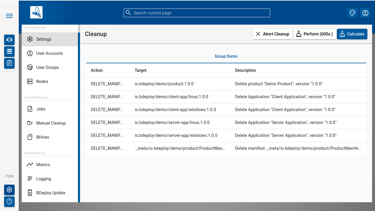 BDeploy Cleanup Actions