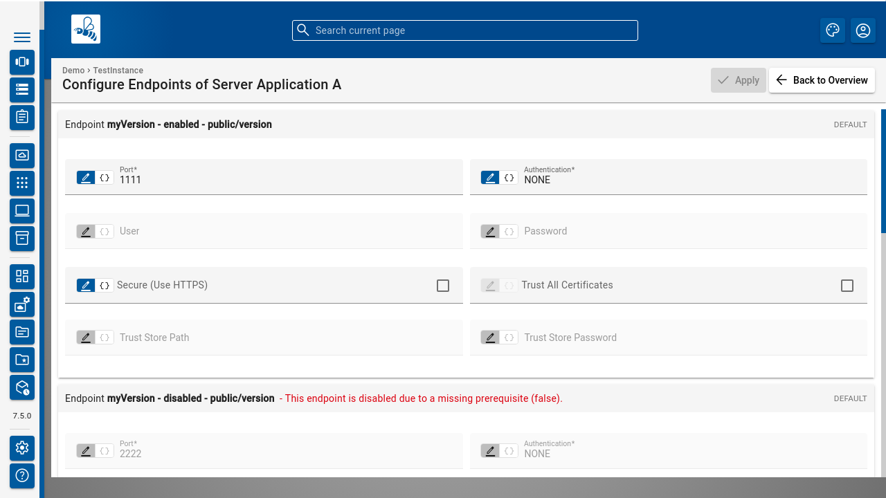 Application Endpoints Configuration