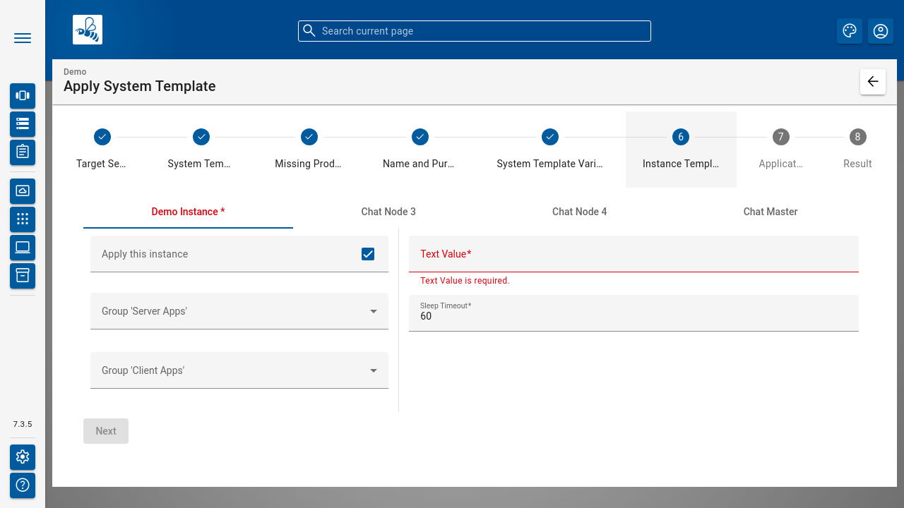 System Template Wizard - Instance Configuration